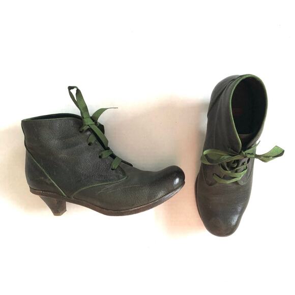Tracey Neuls Green Leather Ankle Booties TN29 - Picture 2 of 11